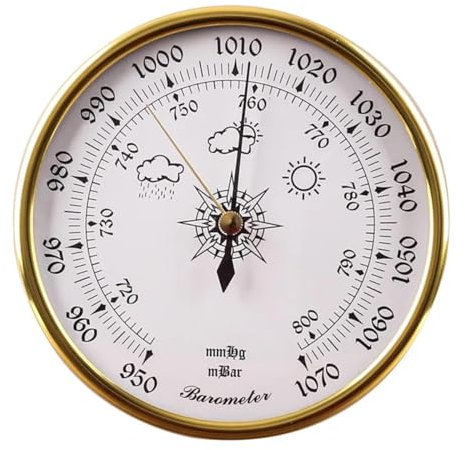 Barometer für Zuhause, 13 cm Durchmesser, analoge Wetterstation, Barometer für drinnen und draußen, Angelbarometer, Barometer, Wetterbarometer für Zuhause, Angelboot, Babyzimmer, Büro
