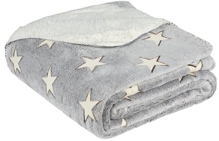 Manta Sherpa Polar Gruesa y Cálida para Sofá y Cama – Blanket Reversible con Franela Suave y Borreguito - Cobija Ideal para Invierno, 100% Microfibra Esponjosa ( Color Estrella Osculo, 130x160cm )
