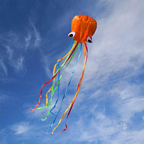 Aquilone Hillylolly Polpo Acrobatico, Aquilone Grande con Coda Lunga Colorata per Bambini e Adulti Superiore ai 10 Anni, Arancione