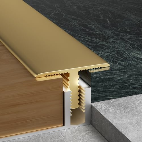 TREGOO übergangsprofil Messing-Übergangsleiste für Holz zu Fliesen, T-Form-Bodenrandverkleidung mit Schienenbasis, Vinyl-Bodenkantenverkleidung, die Fugen Abdeckt, Hohe Härte