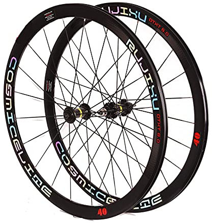 WQZStar Rennrad-Laufrad 700C, Paar Fixie-Laufrad, Carbon-Laufradsatz, Schnellspannachsen, Fahrradzubehör, V-Bremse, 20/24-Loch-Naben, Reifen, Laufradsatz (buntes Etikett 700C)