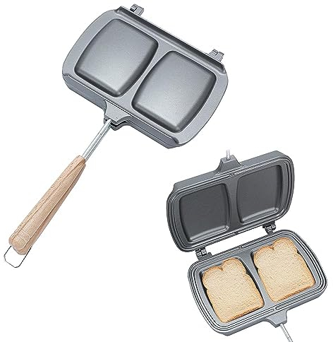 TOWEBOORY Padella a Doppia Faccia, Padella Doppia per Frittata Friggitrice Antiaderente a Doppia Sandwich Maker, Alluminio, per Colazione per Fuoco Aperto per Sandwich e Pane Tostato (Argento)