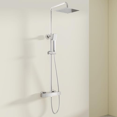 Biubiubath colonne de douche thermostatique avec mitigeur réglable en hauteur, douchette à main trois fonctions, (carré 1)