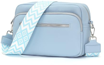 RQJZ 25x20cm Umhängetasche Damen Klein Crossbody Bag Stylish Vegan Leder Schultertaschen Hobo bag Handtasche mit Breitem Gurt für Alltag Blau