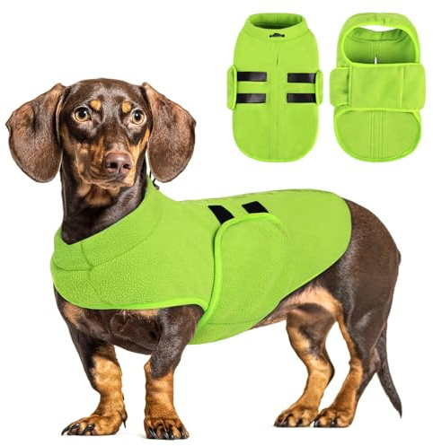 PUZAUKAL Hundepullover Fleece Weste Hundemäntel Winter Warmer Hundeweste für Kleine Hunde Weicher Fleece Hundejacke mit Geschirr Pullover für Mittel Großen Hund Katze-Grün(S)