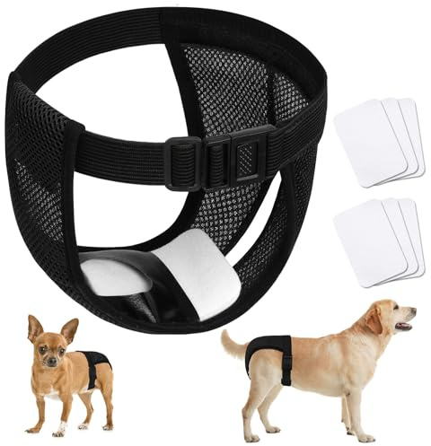 Aomig Pañales Perro Hembra, Pañal para Perros Hembra con 6 Toallas Sanitarias, Braga para Celo Perras Malla Transpirable Ajustables Higiénicos Lavable Reutilizables Altamente Absorbentes, XL