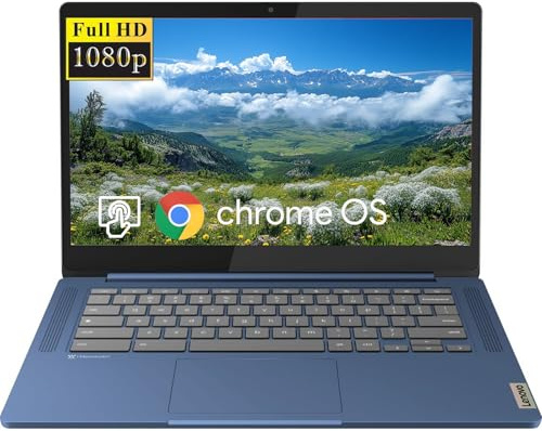 Lenovo Ordinateur Portable Chromebook IdeaPad Slim 3, Ordinateur Portable à écran Tactile FHD 14, MediaTek Kompanio 520, 4 Go de RAM, 64 Go eMMC, Wi-FI 6, Chrome OS, Bleu Abysse