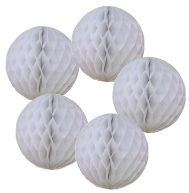 Wabenbälle, Seidenpapier-Blumenbälle, 5 Stück, 10,2 cm, 15,2 cm, 20,3 cm, 25,4 cm, 30,5 cm, für Hochzeit, Geburtstag, Party-Dekorationen (weiß, 5 Stück - 15 cm)