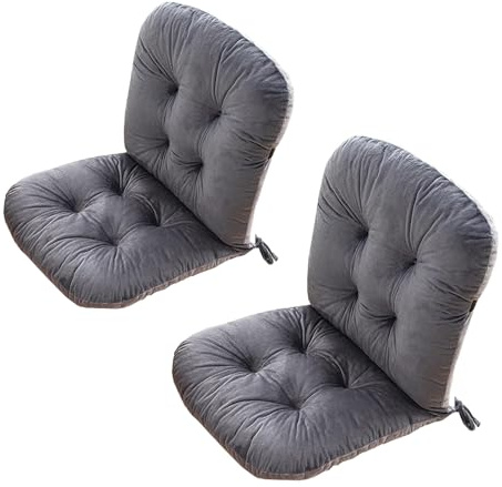 Generisch 2er Set Stuhlauflage Niedriglehner, Verdicken Weich Stuhlkissen Mit Rückenlehne Sitzkissen, Rückenkissen Mit Bänder, Polsterauflage Gartenstuhl Auflage fur Outdoor Küche,Dark Gray,2 Pack