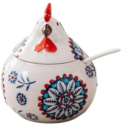 WXPXYBF Salt Cellar with Lid and Spoon Creative Chicken Salt Container Ceramic Salt Holder Modern Kitchen Countertop Salt Bowl for Storage Sugar(Blue)