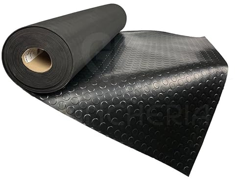 Tappeto Gomma Antiscivolo Bollato Nero Spessore 3mm Tappeto per Eventi, Fiere, Magazzini e Garage Tappeto per Pavimento in Gomma Antiscivolo al metro (1x10mt)
