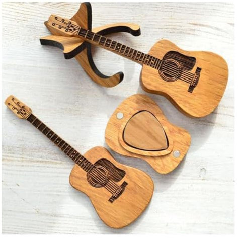 Wisafory Holz-Plektrumbox für Akustikgitarre Plektren Gitarre Holz Gitarrenplektrenhalter Mit 3 Gitarrenplektren Plektrum Gitarren Akustikgitarre Guitar Picks für Gitarren Bass Ukulelen Liebhaber