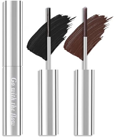 Prreal 2pcs Metal Mascara, Long Lasting Curling Iron Mascara Extra Slim Metal Rod Mascara, Non-Clumping Flake Proof Bristle-Less Metal Mascara, Smudge Proof Mascara Metal Wand（Black Brown）