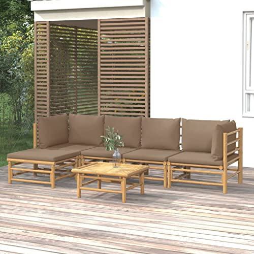 KATERYY 6-TLG. Garten-Lounge-Set mit Kissen Taupe Bambus,Elegantes BambusGartenLoungeSet mit Komfort und Flexibilität für deinen Außenbereich