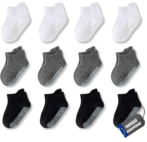POPYS® Chaussette antiderapante bebe - chaussette antiderapante - chaussettes enfant - chaussettes antidérapantes enfant (FR/ES, Numérique, 22, 26, Taille normale, 12 Paires Multicolore)