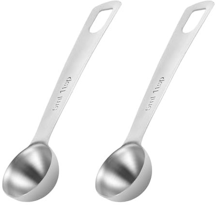 MBAIYO 2 Stück Edelstahl Messlöffel, 5ml Mini Kaffeelöffel Portionierer Kaffeedosierlöffel mit Langem Griff Silberne Runder Messschaufel Metall Gewürzlöffel für Gewürzgläser Backen Kochen