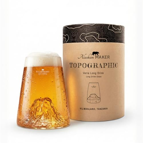 Alaskan MAKER Bicchiere long drink 450 ml - Cristallo di qualità superiore soffiato artigianalmente con montagne in rilievo | Cocktail, birra o bibita analcolica TOPOGRAPHIC (Kilimanjaro)