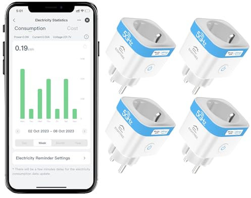EIGHTREE WLAN Smart Steckdose 2.4GHz&5GHz, Smart Home WiFi Steckdose Kompatibel mit Alexa/Google Home/SmartThings, Stromverbrauch Messen, Zeitplan, APP Fernsteuerung, 16A (4er Pack)