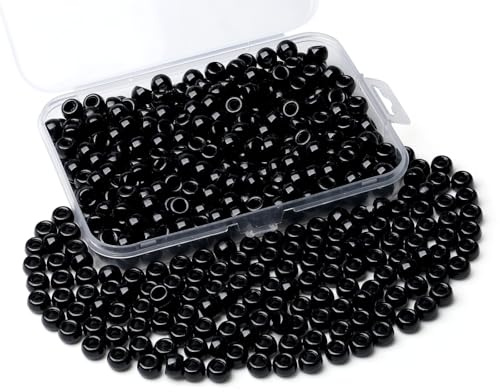 Sahoottie 500 Stück Schwarze Pony Beads Schwarze Pony Perlen zum Auffädeln | 6x9mm Kandi Beads Großes Loch Ponyperlen für Armbänder Halskette Basteln Pfeifenputzer Haarperlen Schlüsselanhänger