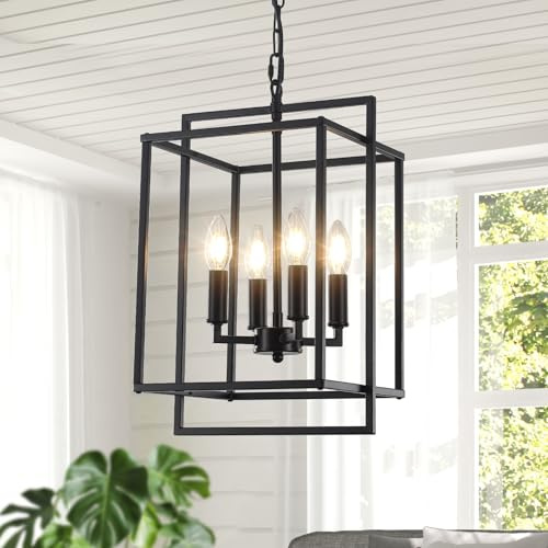 LXWNYY 4 Lichter Kronleuchter Modern Schwarz Landhaus 60W Höhenverstellbar | Industrial Vintage Deckenlampe Hängelampe Esstisch, Landhaus Esszimmer lampe Hängend Für Schlafzimmer Wohnzimmer Foyer Flur