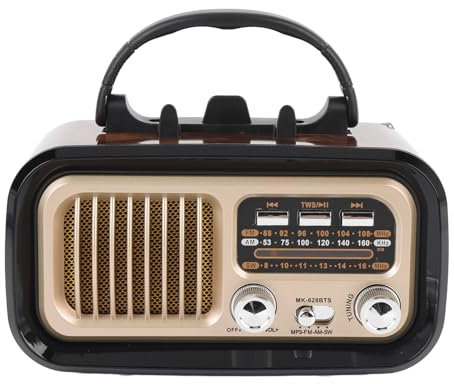 Radio Rétro avec Haut-Parleur Bluetooth, Radio FM AM à Alimentation Solaire, USB et Lecture par Carte Mémoire avec Batterie Rechargeable pour Le Camping et en Plein Air (Black)