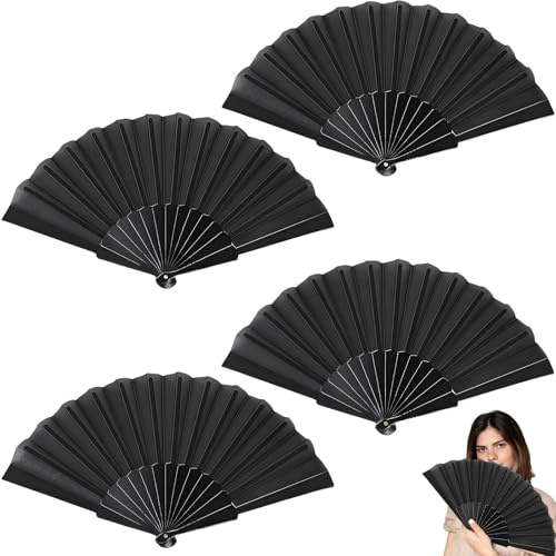 4 Pezzi Ventaglio Pieghevole Nero, Mini Ventaglio Da Borsetta Matrimonio Con Pieghevoli, Ventilatore Pieghevole In Legno Moderno E Divertente Ventagli Matrimonio