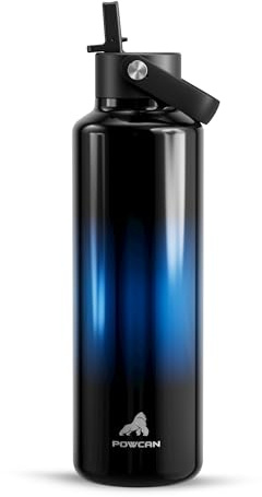 24 oz Water Bottle with Handle for Men: Spill Proof Lid with Straw, Flex Cap, Cold for 24 Hrs, Hot for 10 hrs, 710 ml Vacuum Stainless Steel Thermos for Walking, Hiking, Sport, Gym (Twilight Night)