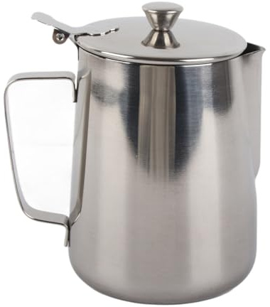 Bricco Latte Brocca for schiumare il latte Brocca for caffè in acciaio inossidabile Tazza Brocca for schiumare il latte Brocca con coperchio for caffè Latte Art(600ml)