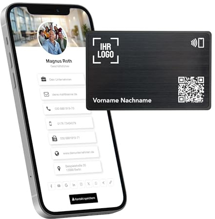 Litfax Digitale NFC Visitenkarte – Metall – NFC Karte inkl. Website & vCard-Profil – Keine monatlichen Gebühren – Kompatibel mit Smartphones (Android und iOS) (Metall Schwarz)
