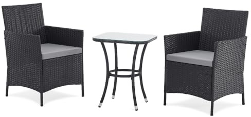 EVRE Copenhagen Outdoor Rattan Garden Bistro Set, Black