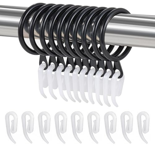 24 Set Metal Curtain Rings Drapery Curtain Hanging Rings with Plastic Hooks for Curtains and Rods 30 mm Internal Diameter(Black)