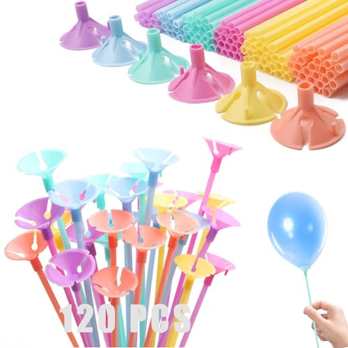 120 Pcs Balloon Sticks and Holders 32cm Reusable Balloon Stick with Cups