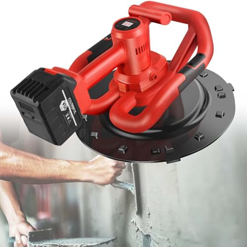 vnmudzeo Frattazzatrice Elettrica per Cemento, Disco Abrasivo da 38 Cm, Apparecchio per La Lisciatura di Malta E Stucco Cementizio Senza Spazzole da 200 Giri/Min, 3229,17 Ft²/H,1Battery