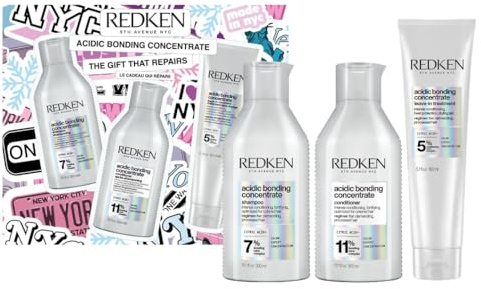 REDKEN - Coffret Cadeau Routine Réparateur - Cheveux Abîmés - Nettoie, Répare et Protège - Réduit la Casse et les Fourches - Soin Bonding À L’Acide Citrique - Acidic Bonding Concentrate
