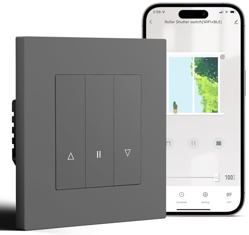 BSEED WLAN rullgardinsswitch, infälld med PC-ram, smarta persiennbrytare kräver nollledare, WiFi rullgardinstimer procentuell styrning, kompatibel med Alexa/Google Home, grå