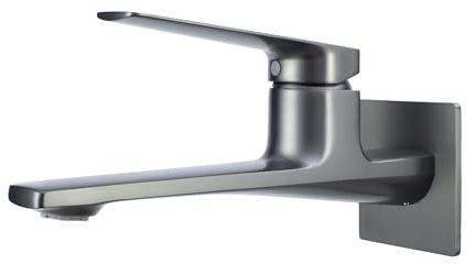 Modern Wall Mount Bathroom Faucet – Brushed Gunmetal Gray,Solid Brass Single Handle with Flip Aerator (2 Flow Modes), Rough-in Valve for Concealed Installation
