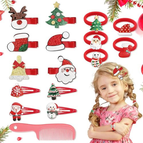 Weihnachts Haarschmuck Weihnachten, 20 Stück Haarspange Weihnachten Haargummis, Kleinigkeiten für Adventskalender Haarschmuck Mädchen Geschenke Adventskalender Füllung Mädchen