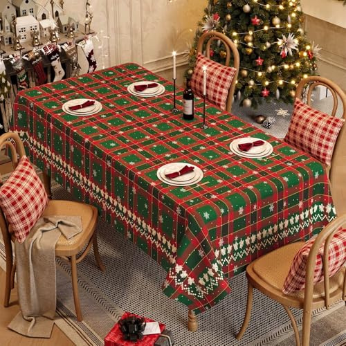 Fansu Mantel Navidad Antimanchas Rectangular, Mantel Hule Navideño Exterior Jardin Impermeable Manteles Mesa Plastico PVC para Fiesta Picnic Cocina Comedor (Guingán Verde,120x160cm)