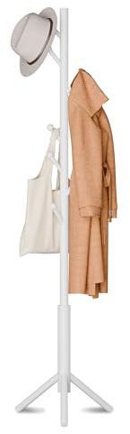 Azaeahom Coat Rack, Coat Racks Freestanding with 8 Hooks 3 Adjustable Heights for Clothes, Hats, Handbags, Coat Tree Easy Assembly for Entryway, Bedroom, Hallway, Office(White)