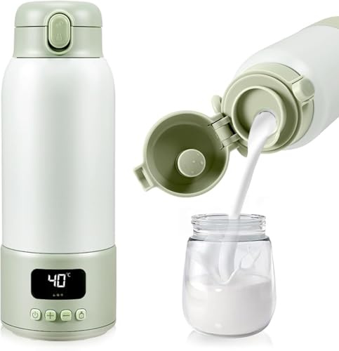 Calienta Biberones Portátil, 500 ml de gran capacidad, calentamiento rápido, ajustable de 37 a 70 grados, batería de larga duración, Calentador Portátil de Biberones para leche materna, leche(GR)