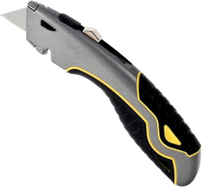 Box Cutter Retractable with Built-In Blade Storage & Wire Stripper, Heavy-Duty Utility Knife safety, Metal Alloy Body, Ergonomic Non-Slip Rubber Grip, Quick Change Blade Razor Knife