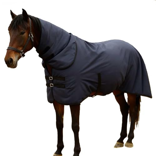 RXYNLL Winter Regendecke Pferd, 900D Oxford-Gewebe, Atmungsaktiv und Wasserdicht, Navy Blau, mit Verstellbaren Schnallen (145cm)