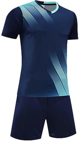 InfiniZer Kids Football Kit for Boys Girls Age 3-12, Quick Dry Soccer Jersey Set, Breathable Sports Outfit with Shorts & T-Shirt, Youth Training Uniform (Blue, 2XS(7-8 Years))