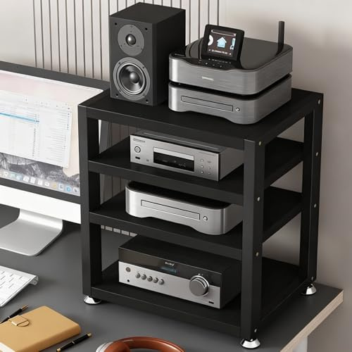 RENLXFI Mueble Equipo HiFi Soporte para Tocadiscos De 4 Niveles De 48 Cm De Alto, Estante para Amplificador HiFi, Torre De Audio para Reproductor De CD De Audio(Black-C)
