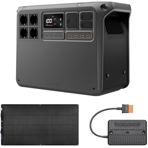 Bundle DJI Power 2000 avec panneau solaire flexible de 200 W | Batterie LFP 2048 Wh, Sortie de 3000 W, recharge rapide, format compact, panneau solaire flexible de 200 W, camping-cars