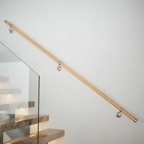 Woodworx Indoor Stair Handrail Kit 2.4m - Solid Oak & Nickel, Brown | Includes all fixings for quick home staircase assembly without drilling the handrails; everything arrives in one box.
