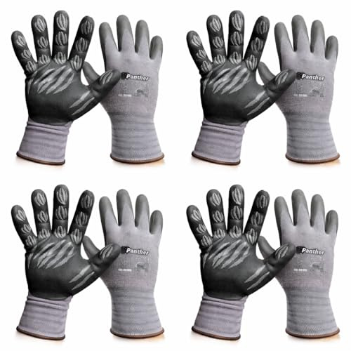 Guantes de Trabajo Profesionales Panther Pack 4 Pares (8 Guantes) – Nitrilo Microfoam Antideslizante, Galga 15, Súper Flexibles y Transpirables – Resistentes Aceite y Gasoil – Touchscreen Mecánica (L)