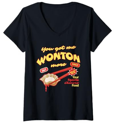 Mujer Divertidos Palillos de Comida China WONTON Camiseta Cuello V