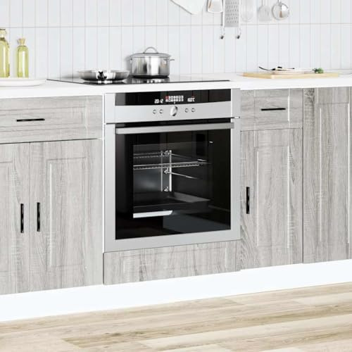 LoogCape Meuble encastrable Porto gris Sonoma pour four et micro-ondes 60 x 46 x 81,5 cm Pieds réglables Meuble bas peu encombrant avec espace de rangement pour cuisine moderne