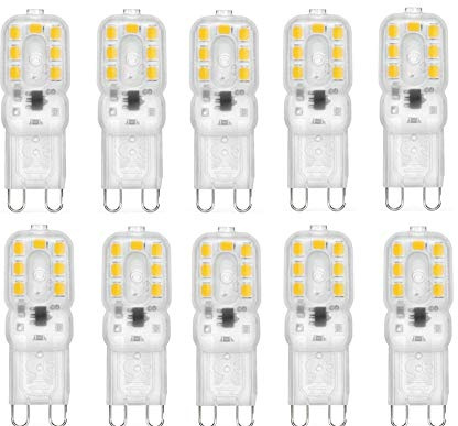 G9 3W LED Light Bulbs G9 Bi-Pin Base 3W(25W Halogen Bulb Equivalent) 110V Warm White 3000K LED Bulbs for Landscape Lighting,Pack of 10,Clear Cover